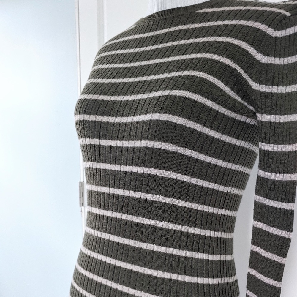 Green and White Striped Sweater